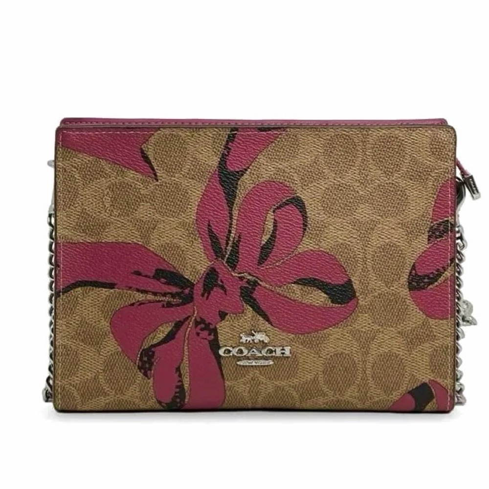 🎀NWT~COACH Slim Crossbody Bag In Signature Canvas With Bow Print🎀